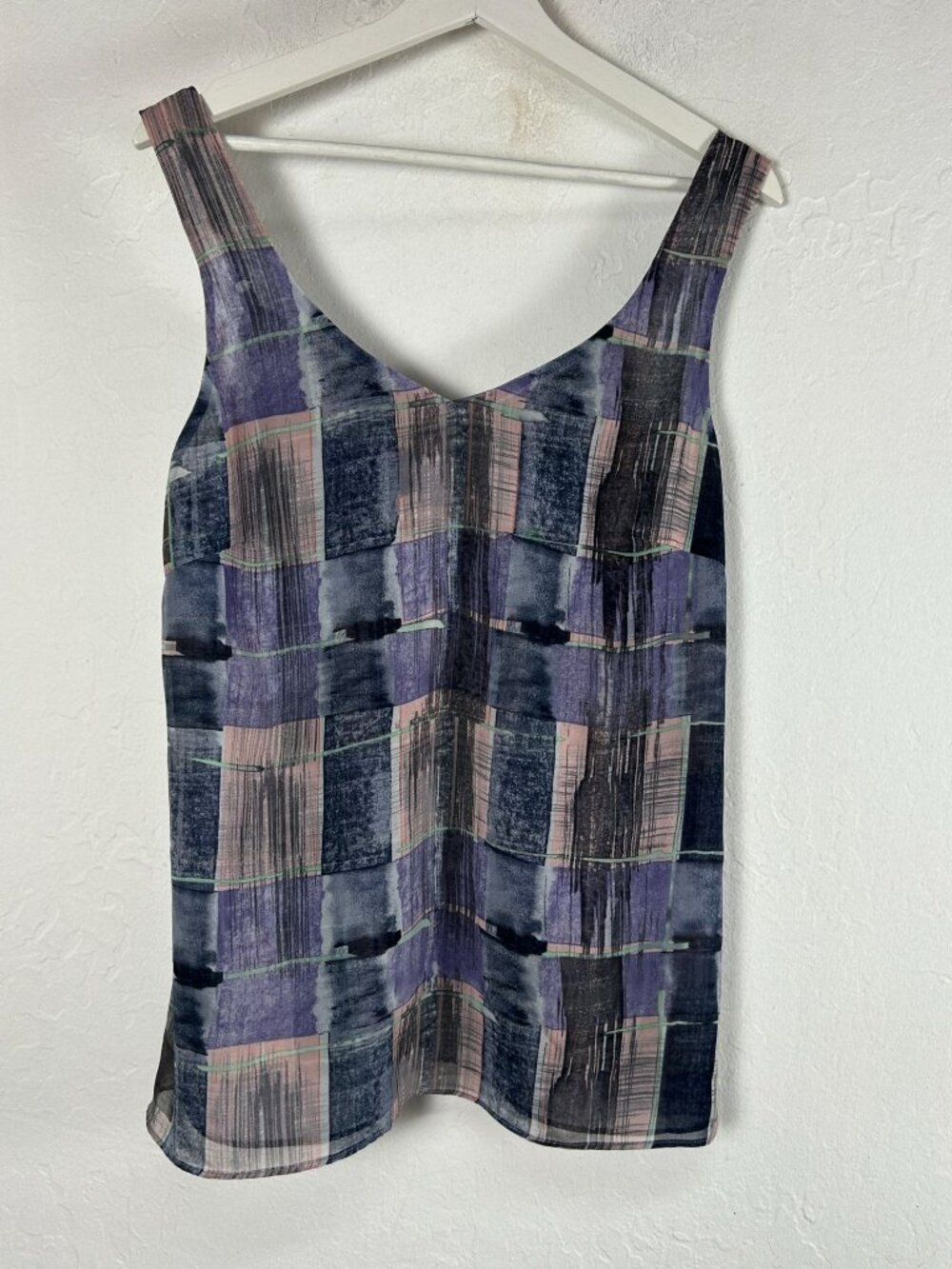Cabi Womens Quiz Plaid Lined Adjustable Strap Sleeveless Top Medium Purple/Multi